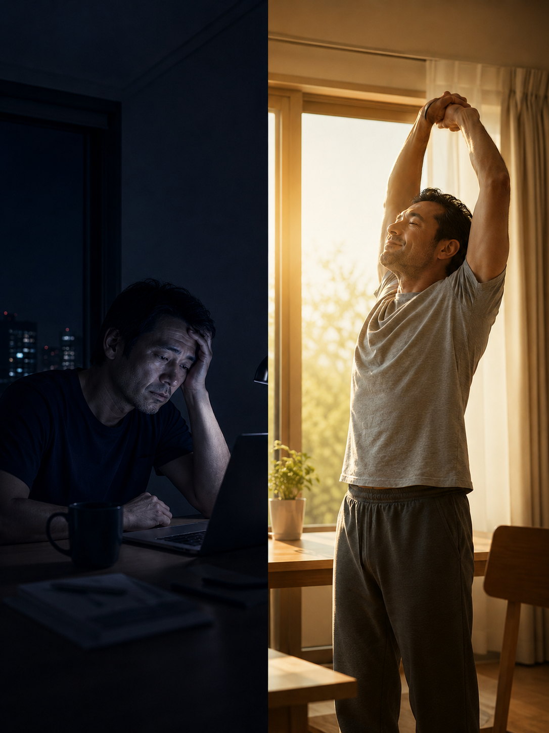 疲れた夜から軽い朝への変化